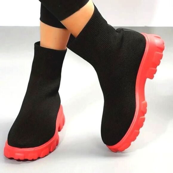 womens breathable knit platform boots - Picture 1 of 7